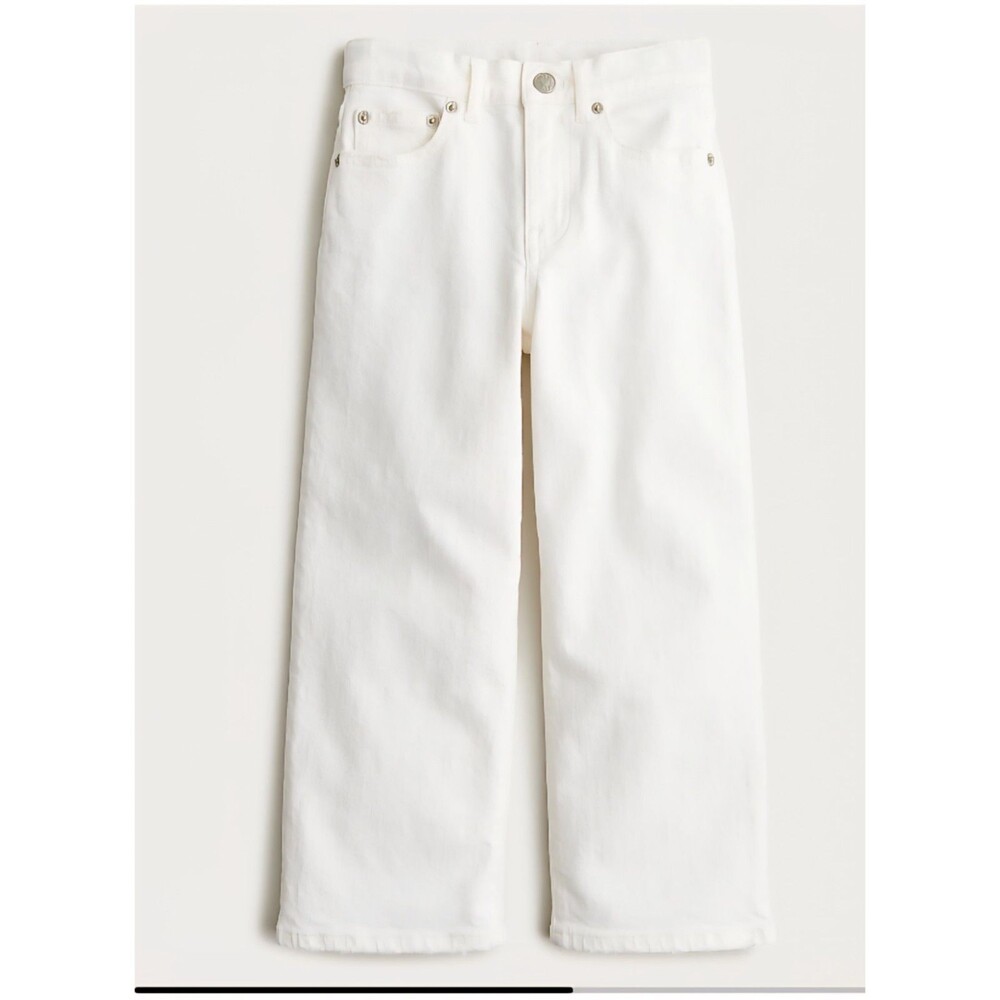 Crewcuts Size 3 Girls Slim Wide Jean In White Cotton Elastane BY179 EUC